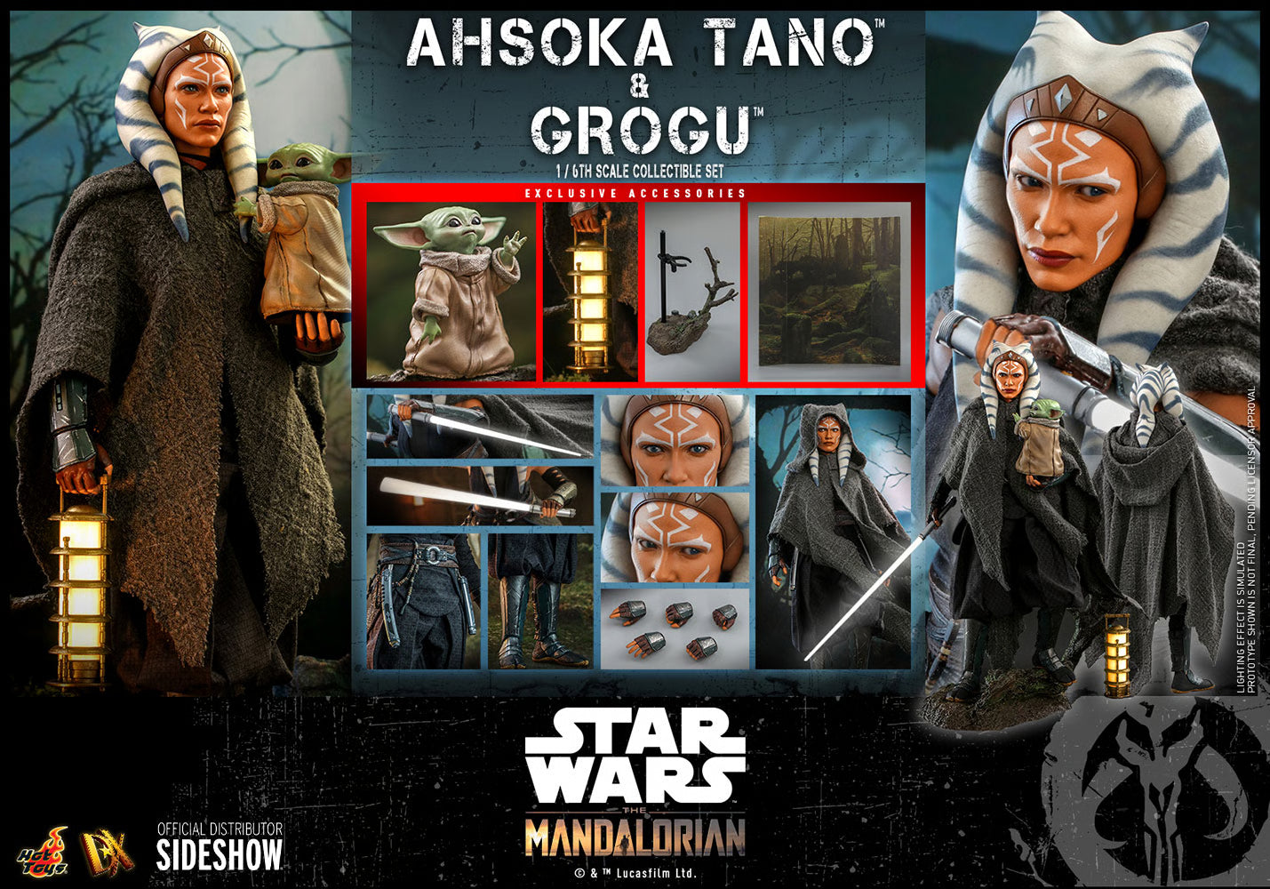 Star Wars The Mandalorian Ahsoka Tano and Grogu Set by Hot Toys