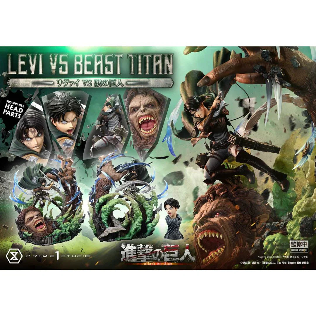 Attack On Titan Levi Versus Beast Titan statue By Prime1 Studio